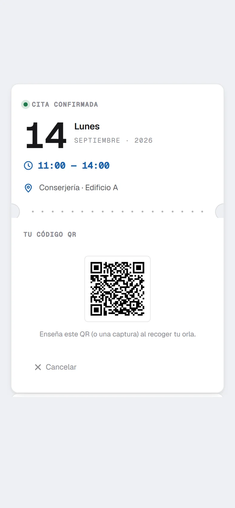 Pantalla 3 de 3: Recoger